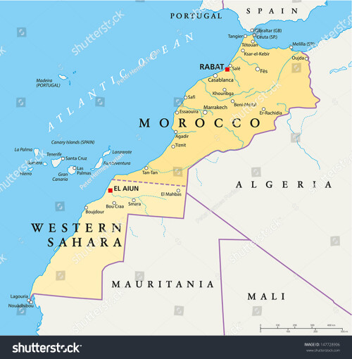 stock vector morocco and western sahara map hand drawn map of morocco and western sahara with capita